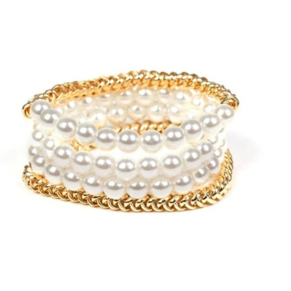 Paparazzi Gold and White Pearl Bracelet Industrial Incognito Fashion Jewelry